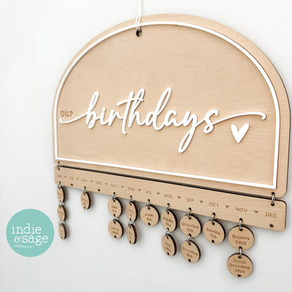 Personalised Family Birthday Calendar Plaque | Wooden Birthday Reminder Sign | Custom Family Keepsake | Gift for Mum or Grandma