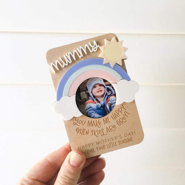 You Make Me Happy When Skies Are Grey Rainbow Personalised  Photo Frame (with acrylic name)