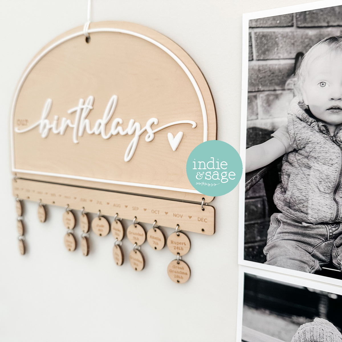 Personalised Family Birthday Calendar Plaque | Wooden Birthday Reminder Sign | Custom Family Keepsake | Gift for Mum or Grandma