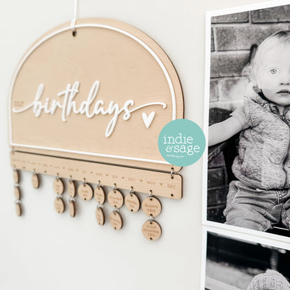 Personalised Family Birthday Calendar Plaque | Wooden Birthday Reminder Sign | Custom Family Keepsake | Gift for Mum or Grandma