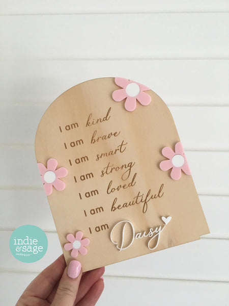 Daily Affirmation Plaque for Girls - Pink Floral Design, Affirmation Sign, Affirmations