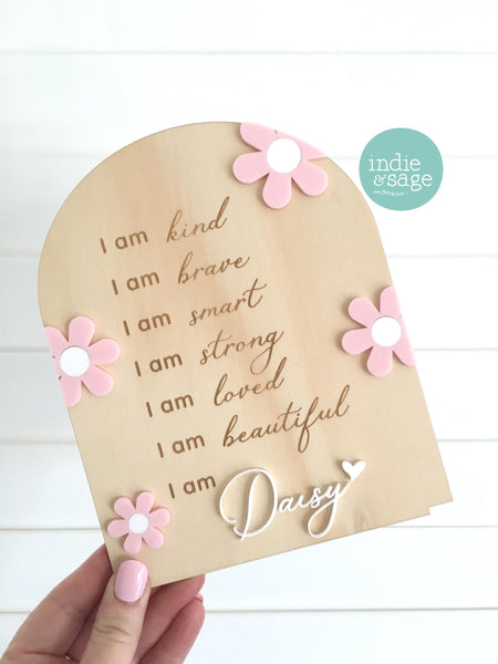 Daily Affirmation Plaque for Girls - Pink Floral Design, Affirmation Sign, Affirmations