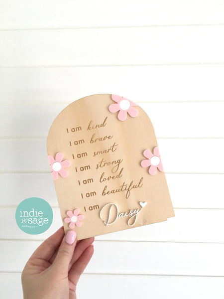 Daily Affirmation Plaque for Girls - Pink Floral Design, Affirmation Sign, Affirmations