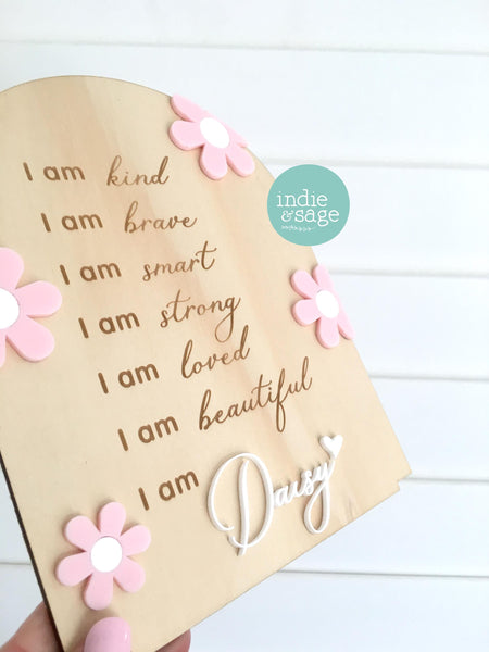 Daily Affirmation Plaque for Girls - Pink Floral Design, Affirmation Sign, Affirmations