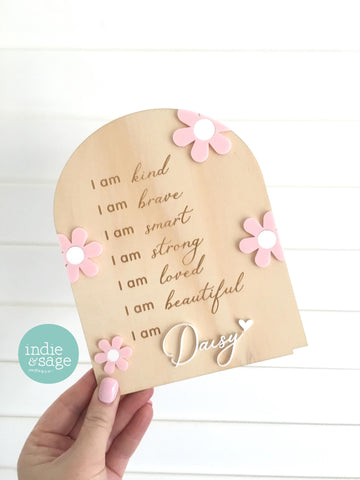 Daily Affirmation Plaque for Girls - Pink Floral Design, Affirmation Sign, Affirmations