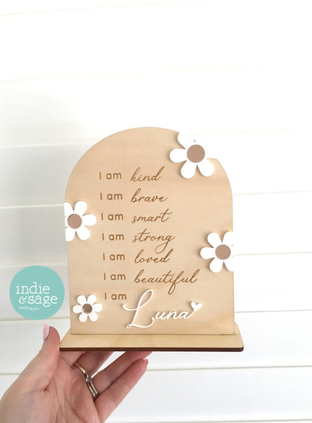 Daily Affirmation Plaque for Girls - Pink Floral Design, Affirmation Sign, Affirmations