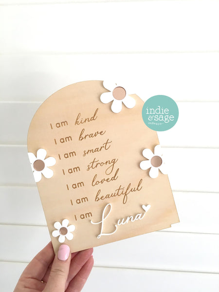 Daily Affirmation Plaque for Girls - Pink Floral Design, Affirmation Sign, Affirmations