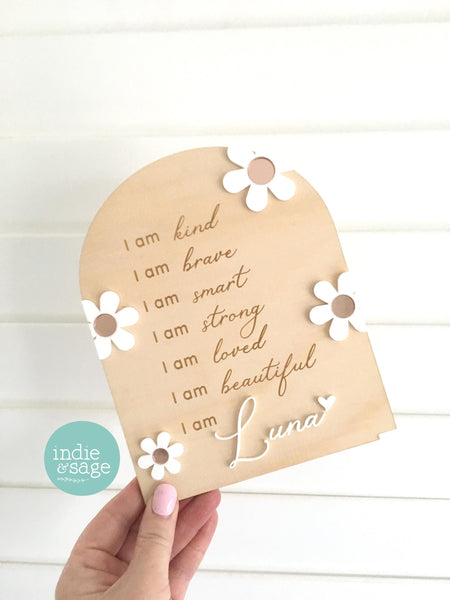 Daily Affirmation Plaque for Girls - Pink Floral Design, Affirmation Sign, Affirmations