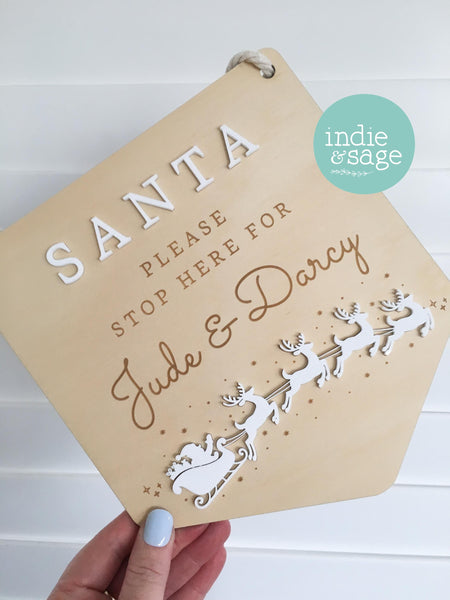 Santa Please Stop Here Personalised Sign - Santa Stop Here Sign Plaque
