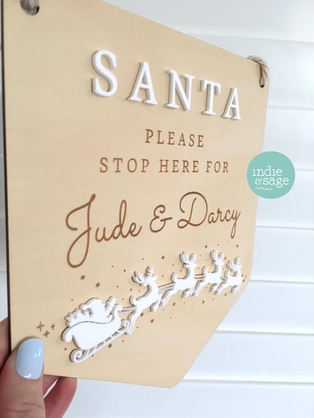 Santa Please Stop Here Personalised Sign - Santa Stop Here Sign Plaque