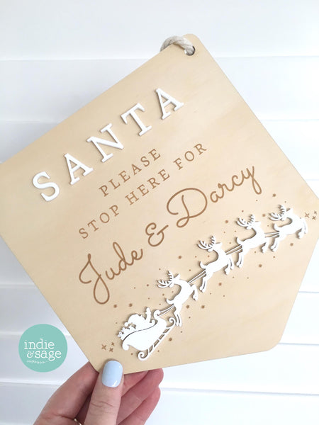 Santa Please Stop Here Personalised Sign - Santa Stop Here Sign Plaque
