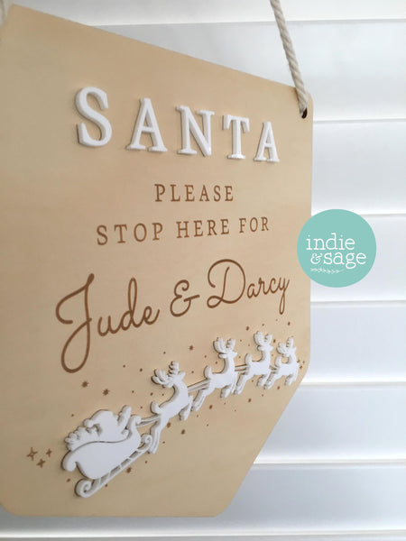 Santa Please Stop Here Personalised Sign - Santa Stop Here Sign Plaque