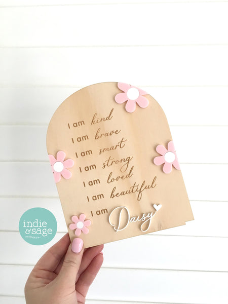Daily Affirmation Plaque for Girls - Pink Floral Design, Affirmation Sign, Affirmations