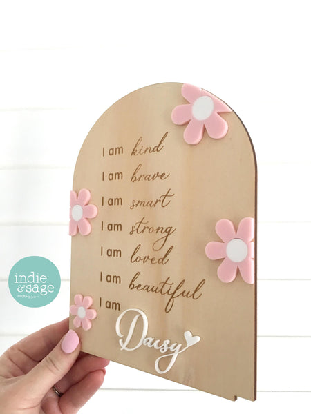 Daily Affirmation Plaque for Girls - Pink Floral Design, Affirmation Sign, Affirmations