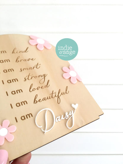 Daily Affirmation Plaque for Girls - Pink Floral Design, Affirmation Sign, Affirmations