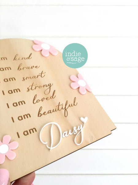 Daily Affirmation Plaque for Girls - Pink Floral Design, Affirmation Sign, Affirmations
