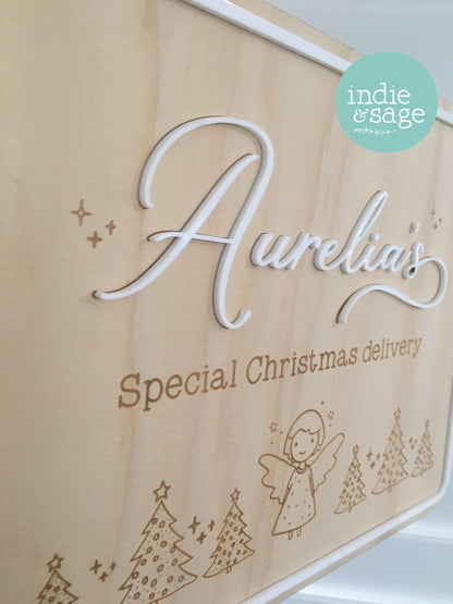 Christmas Eve Box Sign for Girls | Personalised Christmas Box/Crate Sign | Special Delivery Plaque, Girls Christmas
