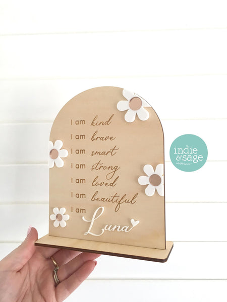 Daily Affirmation Plaque for Girls - Pink Floral Design, Affirmation Sign, Affirmations