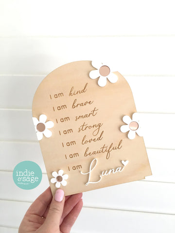 Daily Affirmation Plaque for Girls - Pink Floral Design, Affirmation Sign, Affirmations