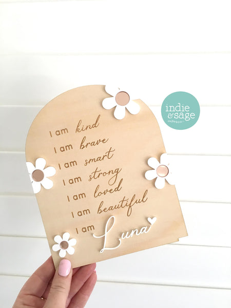 Daily Affirmation Plaque for Girls - Pink Floral Design, Affirmation Sign, Affirmations