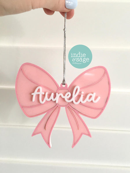 Pink Christmas Decorations - Personalised Bow Christmas Ornament - First Christmas Ornament