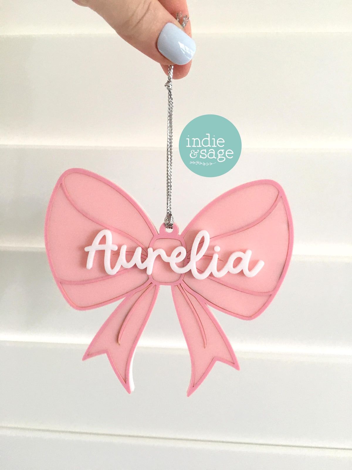 Pink Christmas Decorations - Personalised Bow Christmas Ornament - First Christmas Ornament