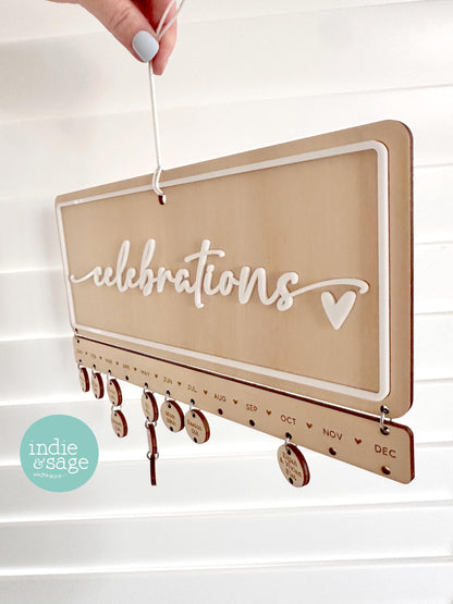 Family Celebrations Birthday and Special Occasions Calendar Sign Engraved and Personalised