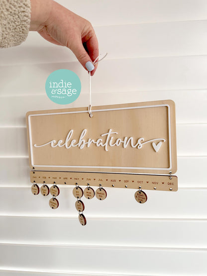 Family Celebrations Birthday and Special Occasions Calendar Sign Engraved and Personalised