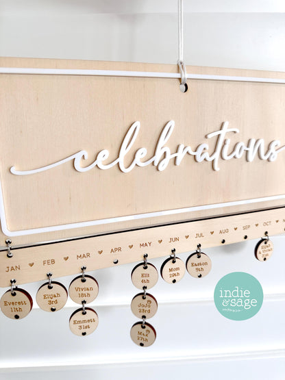 Family Celebrations Birthday and Special Occasions Calendar Sign Engraved and Personalised