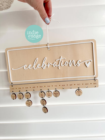 Family Celebrations Birthday and Special Occasions Calendar Sign Engraved and Personalised