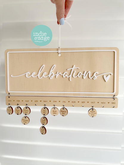 Family Celebrations Birthday and Special Occasions Calendar Sign Engraved and Personalised