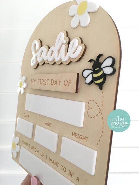 Personalised First Day of School Board | Custom Back to School Sign | Wooden Kids Milestone Board | Interchangeable Photo Prop