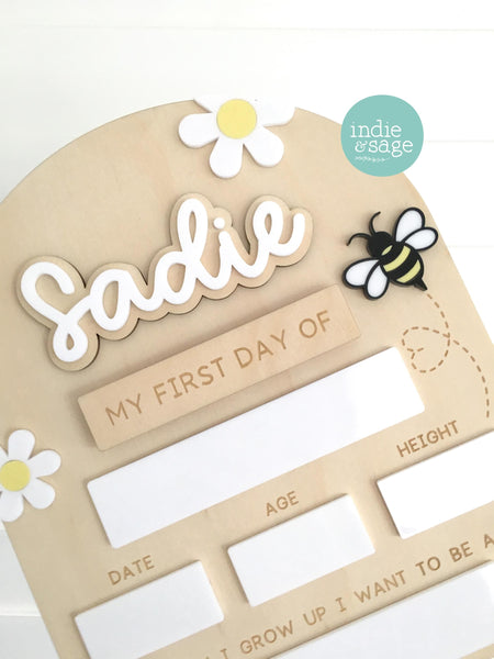 Personalised First Day of School Board | Custom Back to School Sign | Wooden Kids Milestone Board | Interchangeable Photo Prop