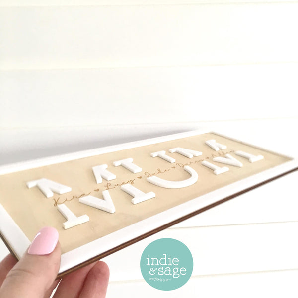 Mothers Day Plaque - Engraved Timber with Family Names & Acrylic - Gift for Mum