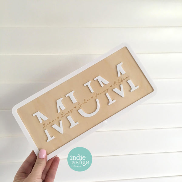 Mothers Day Plaque - Engraved Timber with Family Names & Acrylic - Gift for Mum
