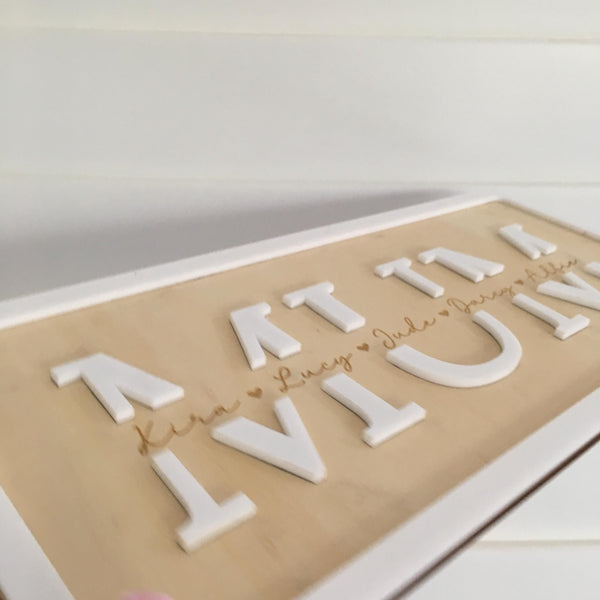 Mothers Day Plaque - Engraved Timber with Family Names & Acrylic - Gift for Mum