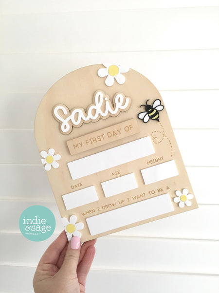 Personalised First Day of School Board | Custom Back to School Sign | Wooden Kids Milestone Board | Interchangeable Photo Prop