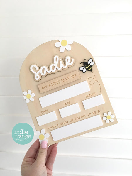 Personalised First Day of School Board | Custom Back to School Sign | Wooden Kids Milestone Board | Interchangeable Photo Prop