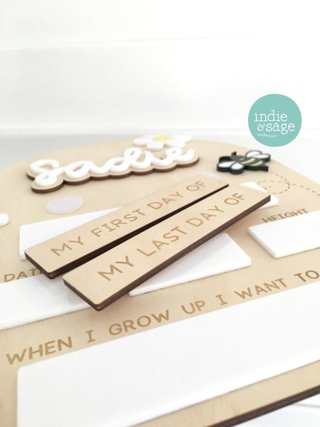 Personalised First Day of School Board | Custom Back to School Sign | Wooden Kids Milestone Board | Interchangeable Photo Prop