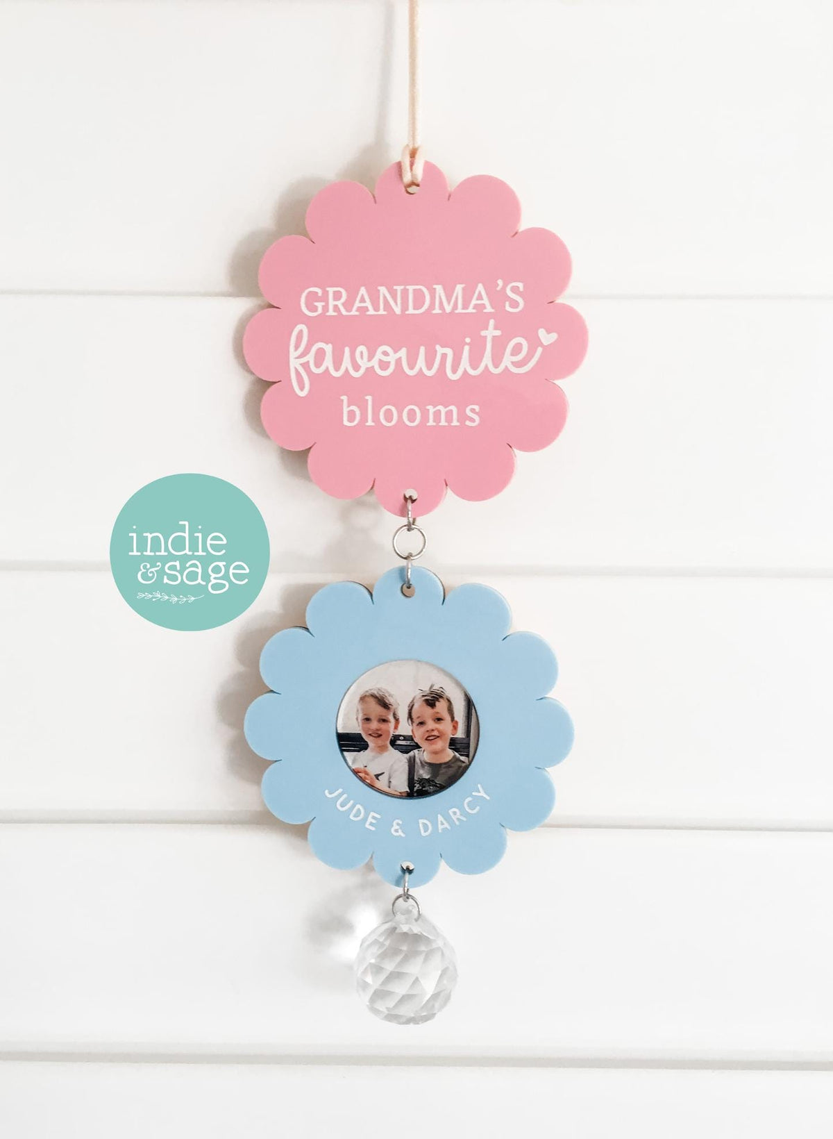 Personalised Grandma Photo Gift – Favourite Blooms Suncatcher, Custom Mother’s Day Gift, Nanna Photo Keepsake, Family Flower Wall Hanging
