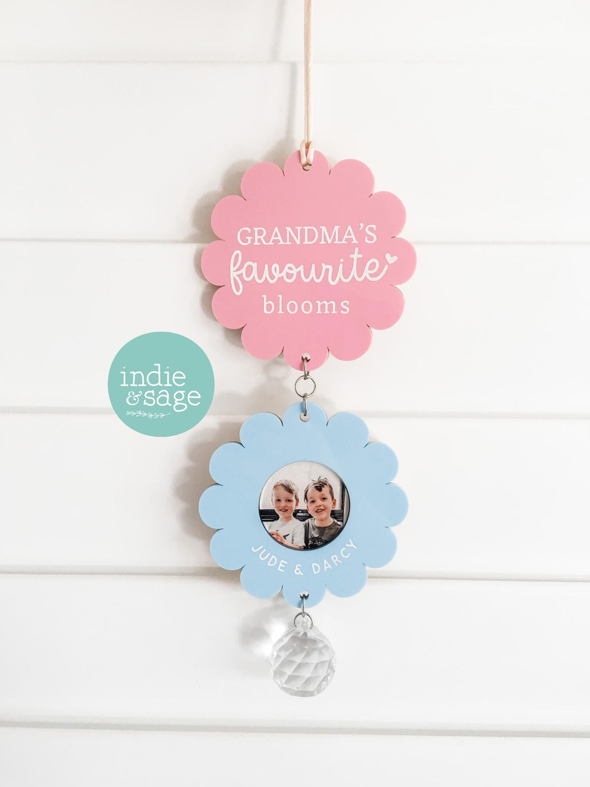 Personalised Grandma Photo Gift – Favourite Blooms Suncatcher, Custom Mother’s Day Gift, Nanna Photo Keepsake, Family Flower Wall Hanging