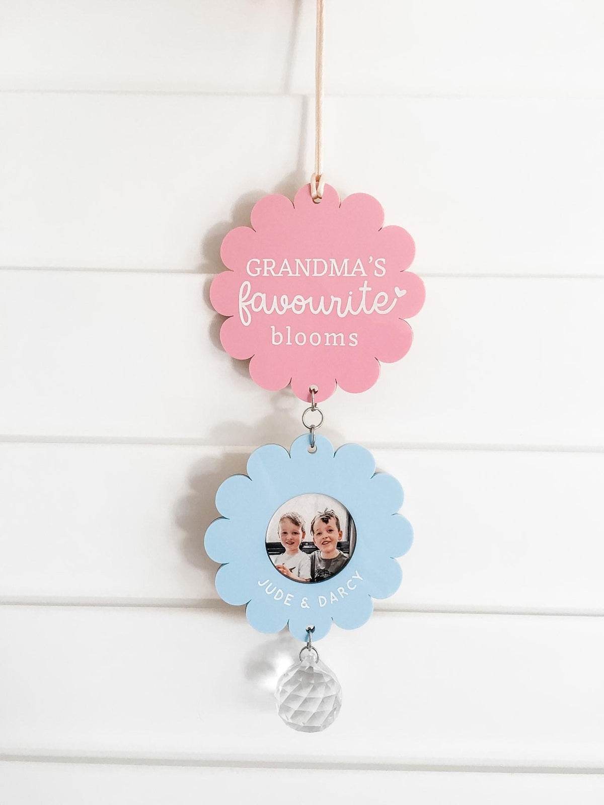 Personalised Grandma Photo Gift – Favourite Blooms Suncatcher, Custom Mother’s Day Gift, Nanna Photo Keepsake, Family Flower Wall Hanging