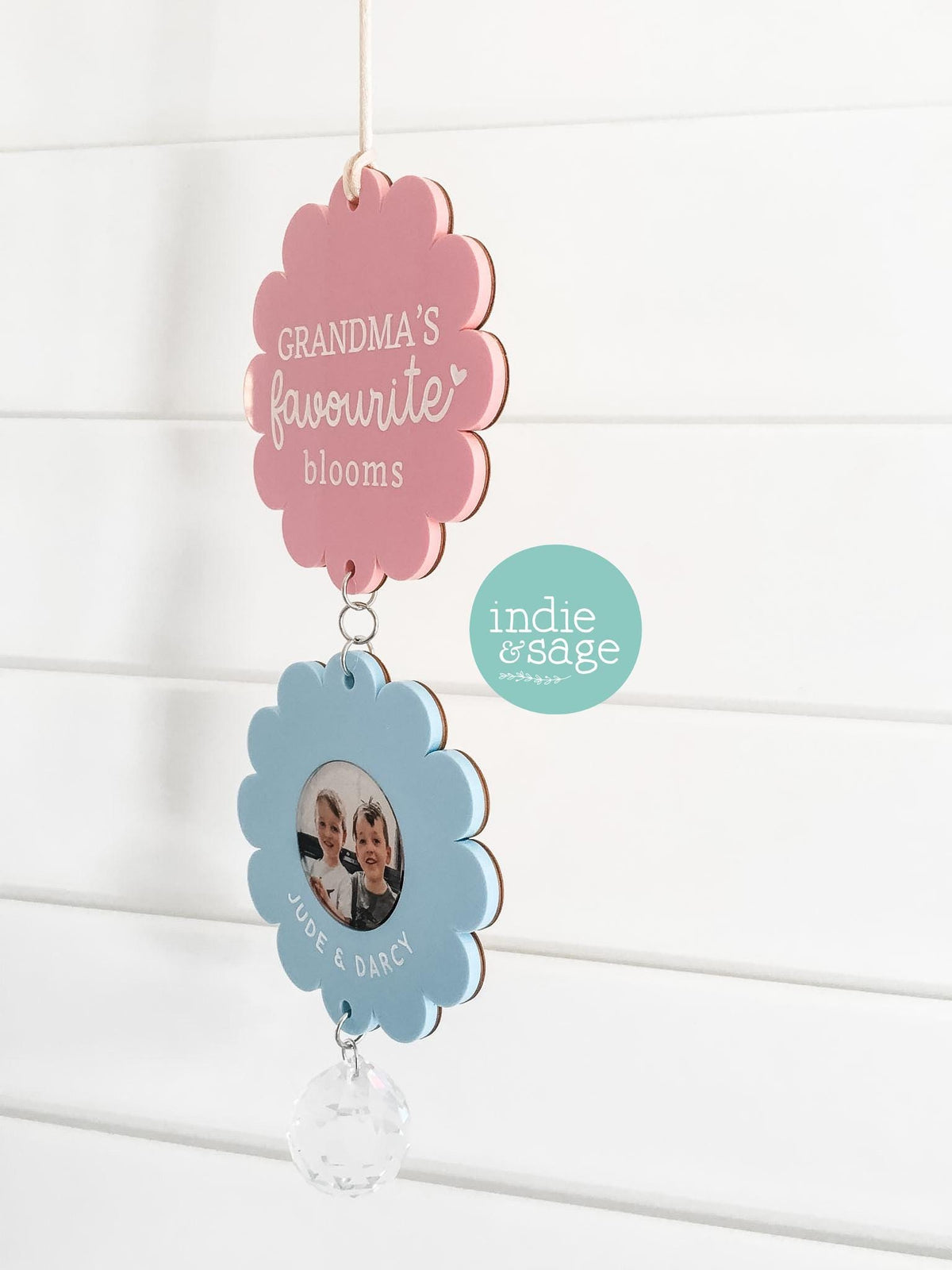 Personalised Grandma Photo Gift – Favourite Blooms Suncatcher, Custom Mother’s Day Gift, Nanna Photo Keepsake, Family Flower Wall Hanging
