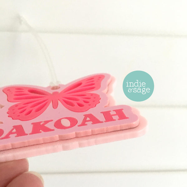 Butterfly Bag Tag - Personalised Layered Acrylic Bag Tag for Girls | School Bag Tag | Custom School Bag Tag Keyring | Party Bag Fillers