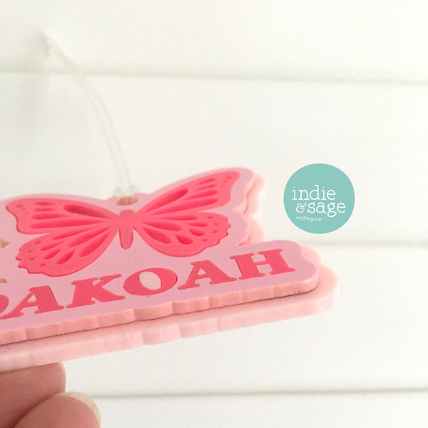 Butterfly Bag Tag - Personalised Layered Acrylic Bag Tag for Girls | School Bag Tag | Custom School Bag Tag Keyring | Party Bag Fillers