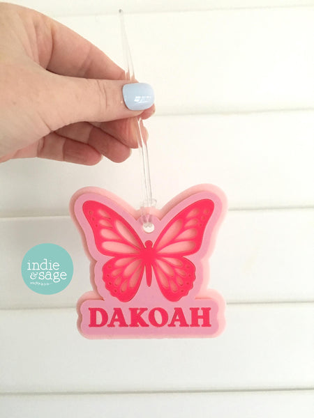 Butterfly Bag Tag - Personalised Layered Acrylic Bag Tag for Girls | School Bag Tag | Custom School Bag Tag Keyring | Party Bag Fillers