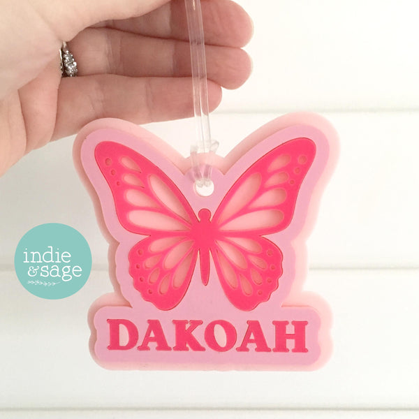 Butterfly Bag Tag - Personalised Layered Acrylic Bag Tag for Girls | School Bag Tag | Custom School Bag Tag Keyring | Party Bag Fillers