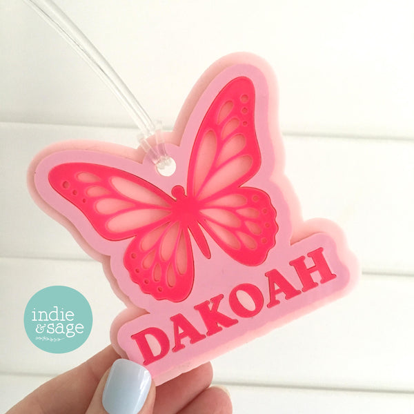 Butterfly Bag Tag - Personalised Layered Acrylic Bag Tag for Girls | School Bag Tag | Custom School Bag Tag Keyring | Party Bag Fillers