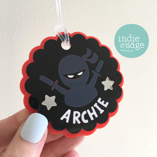 Personalised Ninja Bag Tag | Custom Acrylic Name Tag | Kids School Backpack Tag | Ninja Bag Charm