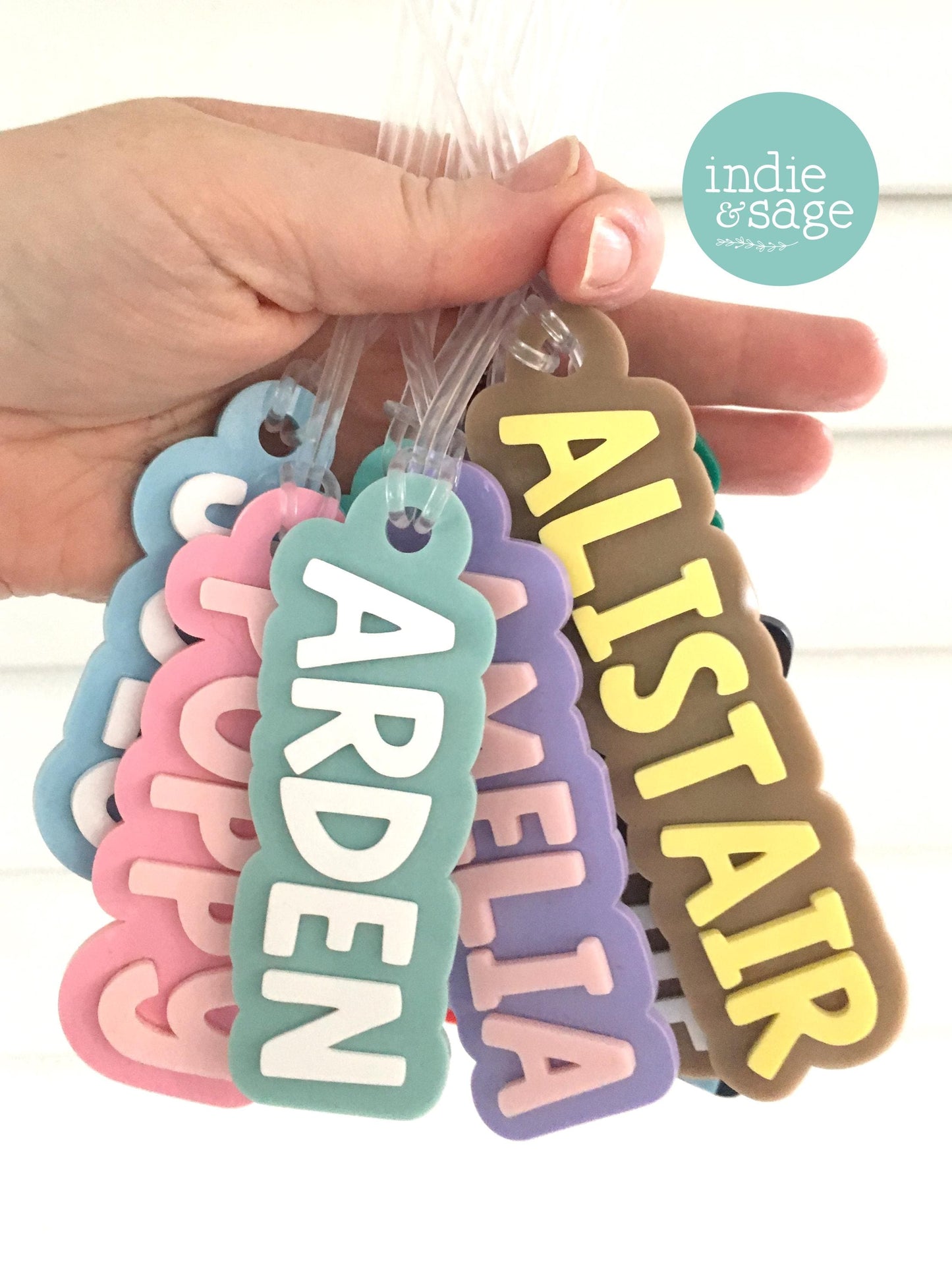 personalised double layer acrylic bag tags, choose your colours.